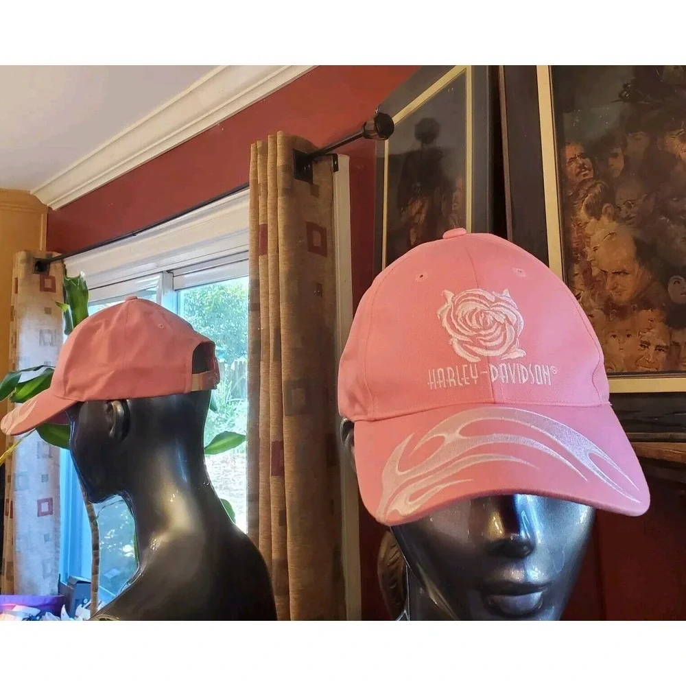Lot Of 2 Caps Harley Davidson Hot Pink Flame Cap, Rhinestone Skull Cap Both NWOT